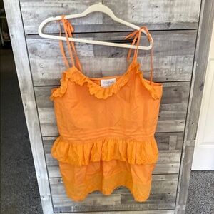Anthropologie Orange Ruffled Tiered Tank Top